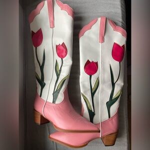Cowgirl Pink and White Floral Women's Boots